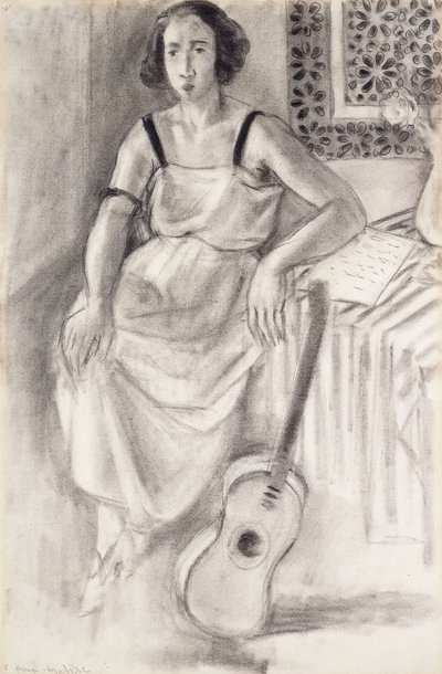 Kobieta siedząca z gitarą, ok. 1921-23 (węgiel na papierze) autorstwa Henri Matisse