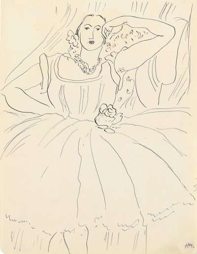 Kobieta w wieczorowej sukni (pióro i tusz na papierze) autorstwa Henri Matisse