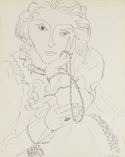 Kobieta w marszczonej koszuli i naszyjniku z pereł autorstwa Henri Matisse