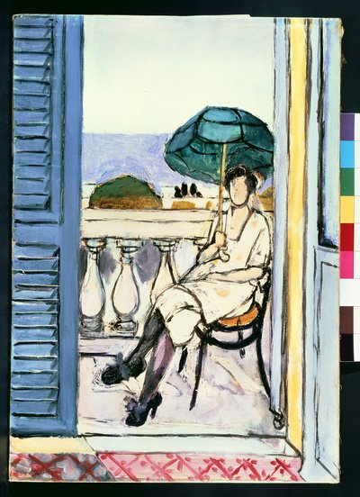 Kobieta z zielonym parasolem na balkonie autorstwa Henri Matisse
