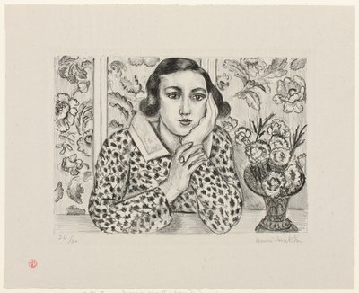 Młoda dziewczyna oparta o parawan w kwiaty autorstwa Henri Matisse