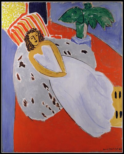 Młoda kobieta w bieli, czerwone tło autorstwa Henri Matisse