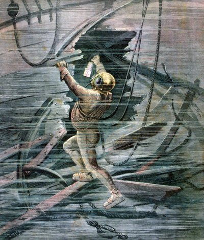 Nurek przeszukujący wrak w porcie La Havre, Francja, 1892 autorstwa Henri Meyer
