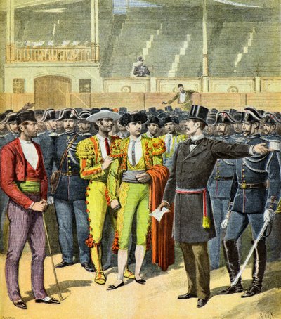 Walki byków zakazane na południu Francji, 1895 r. (ilustracja) autorstwa Henri Meyer