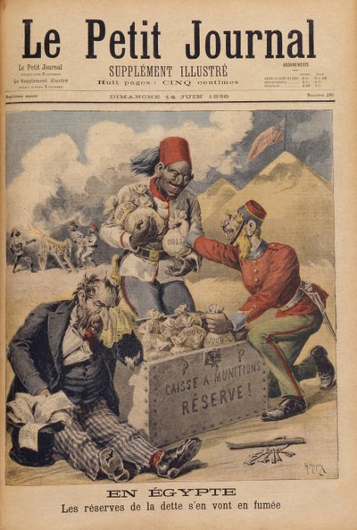 Egipt: rezerwy długu rosną w dym, ilustracja z Le Petit Journal, 14 czerwca 1896 autorstwa Henri Meyer