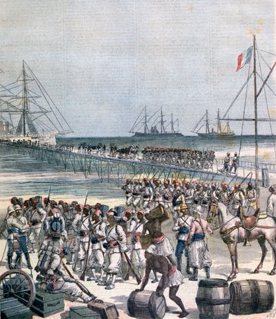 Lądowanie oddziałów senegalskich na New Wharf w Kotonu, Benin, 1892 autorstwa Henri Meyer