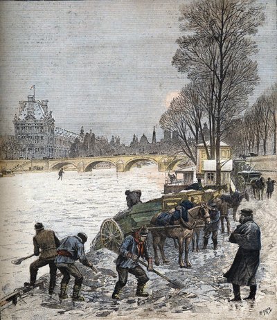 Paryż pod śniegiem w 1895 r. Mała gazeta z 1895 r. (rycina) autorstwa Henri Meyer