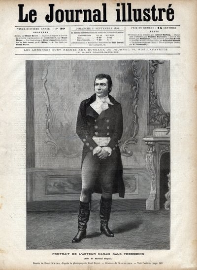 Portret Leona Maraisa (1853-1891) w „Thermidorze” wiktoriańskiego Sardou w roli Wojennego Hugona - Rysunek Henri Meyera, Grawerowanie autorstwa Navelliera w „Ilustracyjnym dzienniku” z 1891 r. autorstwa Henri Meyer