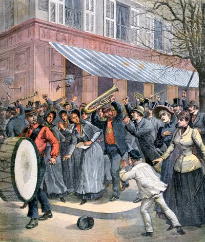 Marsz Armii Zbawienia dowodzony przez perkusistę skoszarowanego przez gapiów w Paryżu, 1892 r. autorstwa Henri Meyer