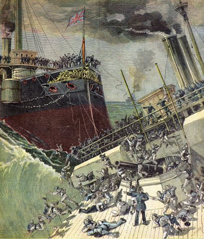Angielski okręt HMS Camperdown autorstwa Henri Meyer