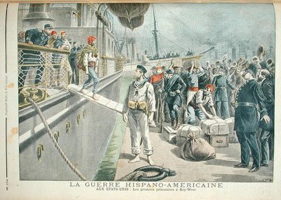 Pierwsi więźniowie na Key West podczas wojny hiszpańsko-amerykańskiej, z Le Petit Journal, 8 maja 1898 r. autorstwa Henri Meyer
