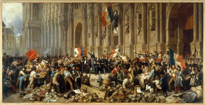 Lamartine odrzucający czerwoną flagę przed Hôtel de Ville, ok. 1848 r. (olej na płótnie) autorstwa Henri Philippoteaux