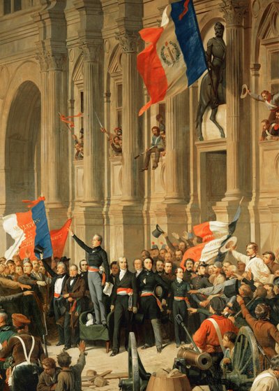 Rewolucja 1848 roku: Poeta Alphonse de Lamartine odrzuca czerwony sztandar skrajnej lewicy ... autorstwa Henri Philippoteaux
