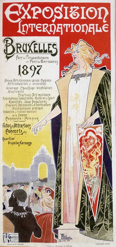 Plakat z Międzynarodowej Wystawy Brukselskiej 1897 autorstwa Henri Privat Antoine Theodore Livemont (czasami nazywany Privat-Livemont) (1861-1936) autorstwa Henri Henri Antoine Théodore Livemont