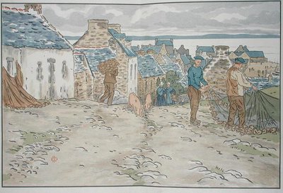 Bretońscy rybacy układający swoje sieci autorstwa Henri Rivière