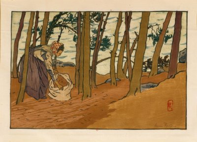 Kobieta zbierająca igły sosnowe (Bords du Trieux, Loguivy) autorstwa Henri Rivière