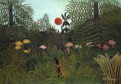 Czarna osoba zaatakowana przez jaguara, 1910 r autorstwa Henri Rousseau