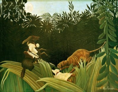 Zwiadowcy zaatakowani przez tygrysa autorstwa Henri Rousseau