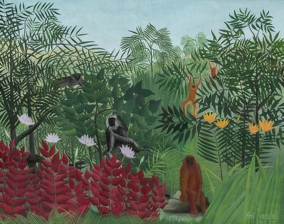 Las deszczowy z małpami. 1910 autorstwa Henri Rousseau