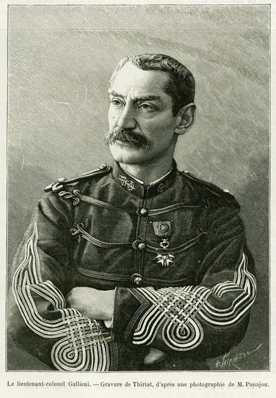 Podpułkownik Joseph Gallieni (1849-1916). Grawerowanie autorstwa Thiriata, ilustrujące historię Dwie kampanie we francuskim Sudanie autorstwa Henri Thiriat