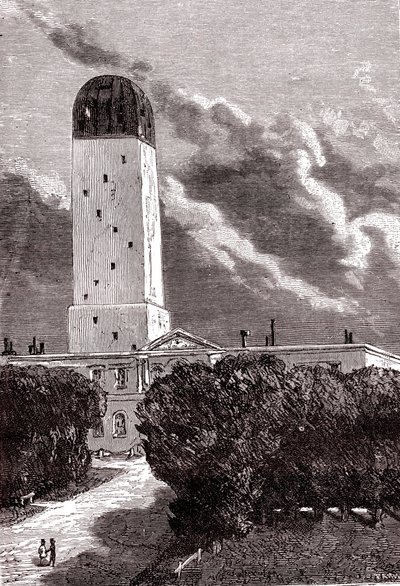 Obserwatorium Cambridge, „Od Ziemi do Księżyca” Juliusza Verne’a autorstwa Henri de (after) Montaut