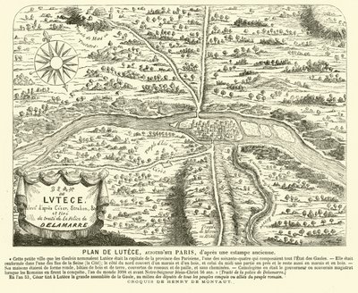 Plan rzymskiego miasta Lutetia, miejsca współczesnego Paryża (rycina) autorstwa Henri de (after) Montaut