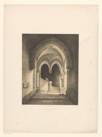 Wnętrze klasztoru z dwoma mnichami w tle Couvent de Carmes, Rouen (tytuł na obiekcie) autorstwa Henri de Boug d