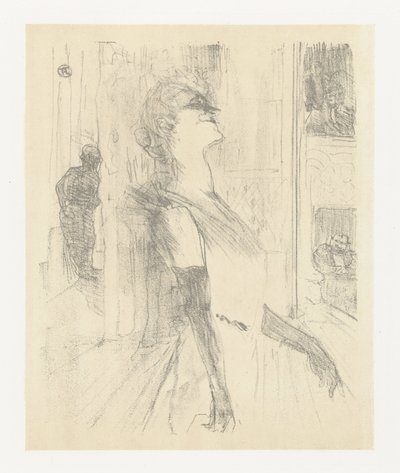 Portret van aktorka Yvette Guilbert tijdens optreden Yvette Guilbert na scenie Yvette Guilbert: seria angielska (tytuł serii) autorstwa Henri de Toulouse Lautrec (signed by artist)