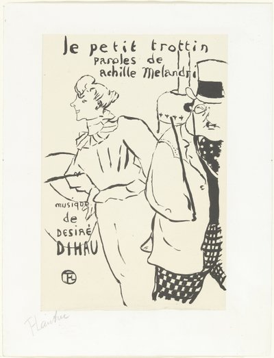 Kobieta jako biegnąca dziewczyna i mężczyzna w kapeluszu Le petit troittin autorstwa Henri de Toulouse Lautrec (signed by artist)
