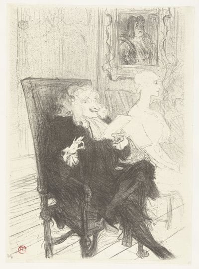 Aktorzy Jules Charles Truffier jako Marguerite Moreno w toneelstuk Uczone kobiety Truffier i Moreno u uczonych kobiet autorstwa Henri de Toulouse Lautrec