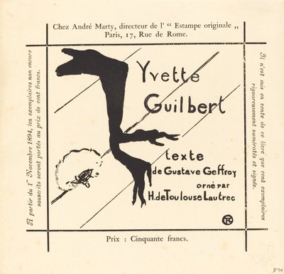 Reklama albumu Yvette Guilbert autorstwa Henri de Toulouse Lautrec