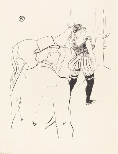 Na skrzydłach Folies-Bergere: Pani Lona Barrison ze swoim kierownikiem i mężem, 1895. autorstwa Henri de Toulouse Lautrec