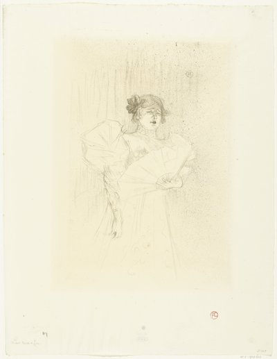 Portret aktorki Luce Myres z fan Luce Myres de face autorstwa Henri de Toulouse Lautrec