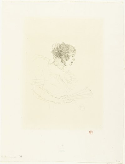 Portret aktorki Luce Myres z fan Luce Myres w profilu autorstwa Henri de Toulouse Lautrec