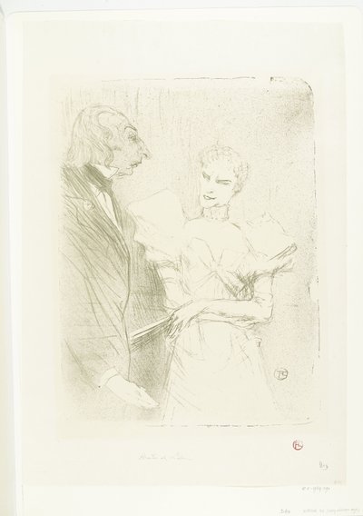 Portret van aktorka Marthe Brandès jako aktor Louis-Pierre Leloir w toneelstuk Les Cabotins Brandès i Leloir w Cabotins autorstwa Henri de Toulouse Lautrec
