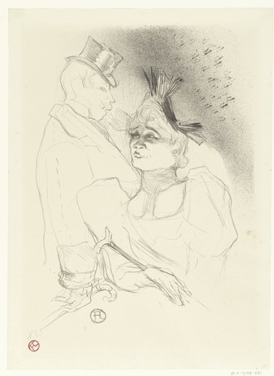 Portret piosenkarki Marcelle Lender i komika Louisa Boucheneza z barona podczas występu Mademoiselle Pożyczkodawca i Baron autorstwa Henri de Toulouse Lautrec