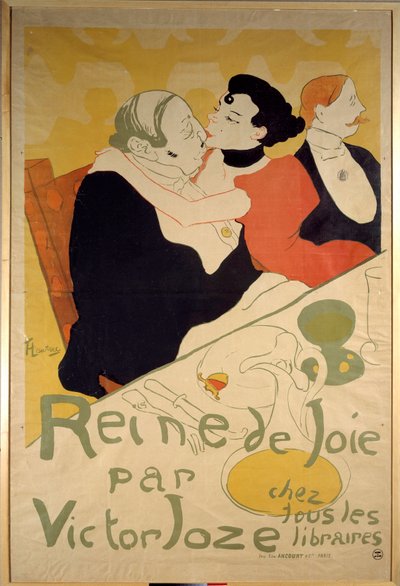 Plakat Henri de Toulouse Lautrec (1864-1901) do „Królowej radości” Victora Joze przedstawiający młodą prostytutkę na kolanach klienta. Prywatna kolekcja z XIX wieku autorstwa Henri de Toulouse Lautrec