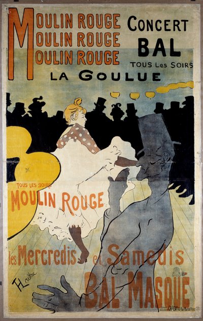 Plakat do czerwonego młyna (maska ​​kulowa „”La Goulue””). Litografia Henri De Toulouse Lautrec (Toulouse-Lautrec autorstwa Henri de Toulouse Lautrec