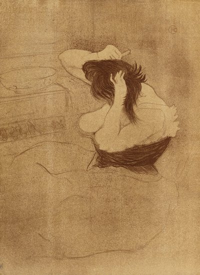 Kobieta czesząca włosy - La Coiffure, płyta VII od Elles; Kobieta czesząca włosy - fryzura, płyta VII z Elles, 1896 autorstwa Henri de Toulouse Lautrec