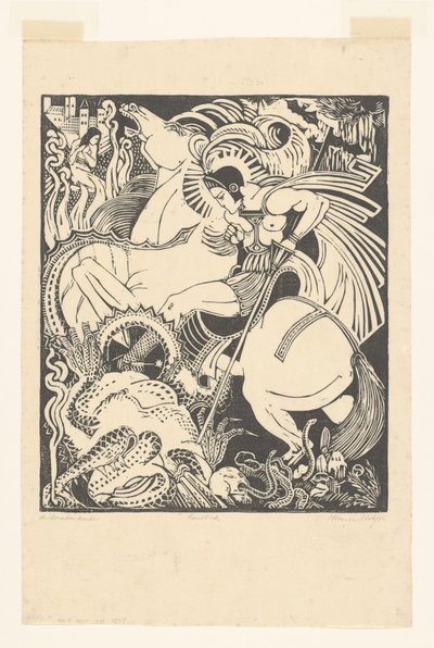 De Drakendooder (oryginalny tytuł na obiekcie) autorstwa Henri van der Stok (signed by artist)