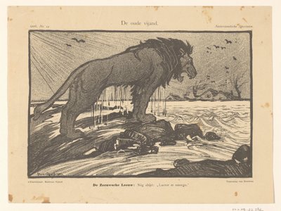 Karykatura o powodzi burzowej z 1906 r. Stary wróg (tytuł na obiekcie) autorstwa Henricus