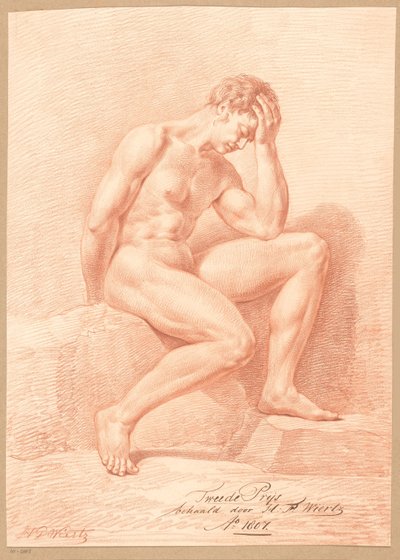 Siedzący mężczyzna nago, widok z boku (2. nagroda 1807) autorstwa Henricus Franciscus Wiertz