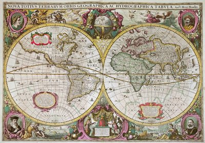 Nowa mapa lądowa i wodna całej Ziemi, 1630 r. autorstwa Henricus Hondius II