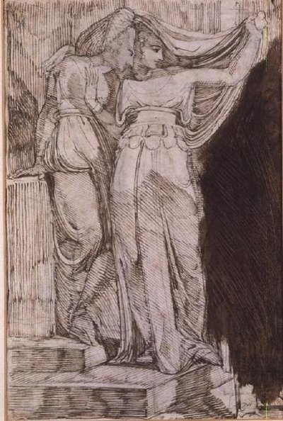 Dwie postacie kobiece stojące na schodach, Rzym, maj 1787 autorstwa Johann Heinrich Füssli