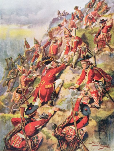Scaling the Heights of Abraham, ilustracja z "Glorious Battles of English History" autorstwa majora C.H. Wylly