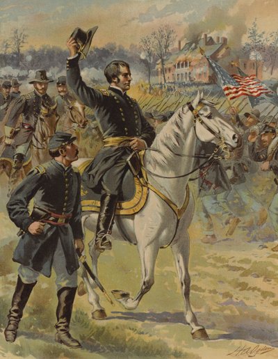 Generał Hooker w bitwie pod Chancellorsville, Wirginia, wojna secesyjna, 3 maja 1863 (chromolitho) autorstwa Henry Alexander (after) Ogden