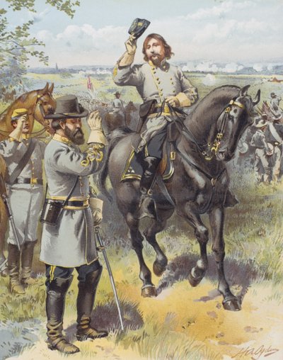 Generał Pickett przyjmujący rozkaz szarży od generała Longstreeta, Bitwa pod Gettysburgiem, 3 lipca 1863 (kolor lito) autorstwa Henry Alexander (after) Ogden
