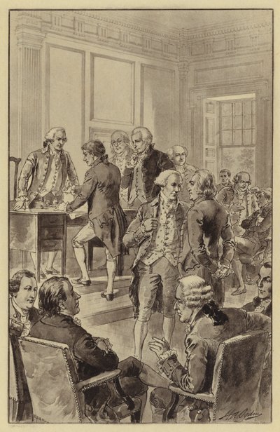 Podpisanie Deklaracji Niepodległości, 4 lipca 1776 (lito) autorstwa Henry Alexander (after) Ogden