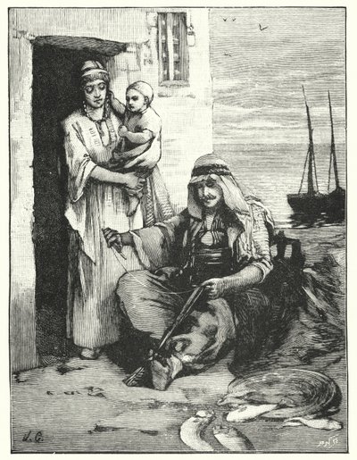 Rybak naprawiający swoje sieci, Morze Tyberiadzkie (litos) autorstwa Henry Andrew Harper