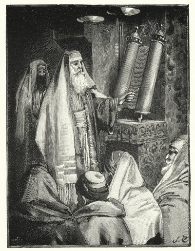 Rabin czytający zwój prawa (lit) autorstwa Henry Andrew Harper